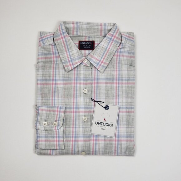 UNTUCKit Chasseles Cotton LS Shirt Lt Blue Green Pink Plaid Womens 0 Regular Fit - Picture 4 of 16